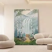 Hand-Painted Oil Painting - Abstract Waterfall Birch Tree Texture Light Luxury Painting Large Size Sofa Hanging Painting,On Canvas Wall Art for Living Room Bedroom Home Stairway Decor,As Shown,100