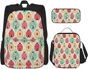 Ladybugs Cartoon Pattern Print Travel Bag Adjustable Shoulder Straps Lunch Bag Pencil Case Large Capacity Bag, Black, One Size