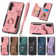 For Samsung S25 Ultra S24 S23 Wallet Card Slots Ring Stand PU Leather Hard Case
