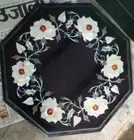 12" black coffee center marble side table top inlay malachite home handmade