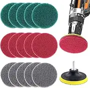 Glarks 16Pcs 4 Inch Drill Power Brush Tile Scrubber Scouring Pads Cleaning Kit with 4 Inch Disc Pad Holder for Bathroom & Kitchen Cleaning, 3 Different Stiffness (Red, Gray, Green)
