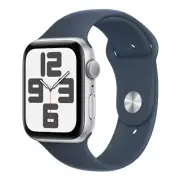 Apple Watch SE 44mm GPS Silver Aluminium Case with Storm Blue Sport Band M/L