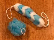Mesh Pouf Ball & Back Scrubber (Blue) 2pc Bath Set