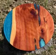 18” Handmade Blue Round Epoxy Resin Side Table - Wood Coffee Table Top Only
