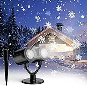 Christmas Projector Lights Outdoor, Double Head Snowflake Projector Lights, Waterproof LED Snowfall Projector Lights for Holiday Party Home Garden Decoration