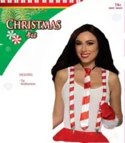 CHRISTMAS NECK TIE & SUSPENDERS SET Red White Candy Cane Adult Costume Santa Elf