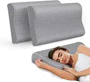 Dreamz 2 Pack Cervical Memory Foam Pillow for Neck Pain Relief – Ergonomic Contour Pillow with Dual Height Support (8cm/11cm),Orthopedic Bed Pillow for Side,Back & Stomach Sleepers - 60x35cm （Gray）
