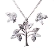 Natural Topaz Set Sterling Silver Necklace Earring Tree of Life White Gemstones