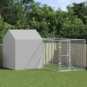 Outdoor Dog Kennel, Cage, Pen, and Run with Roof, Heavy Duty Galvanized Steel - 4 x 4 x 2.5 m - Secure Enclosure for Large Dogs, Kennels, House