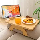 Bamboo Sofa Tray Eating Table Clip Side Foldable Couch Arm Rest Phone Holder