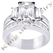 3.75 Ct. Emerald Cut & Princess Cut Diamond Engagement Ring & Matching Band New