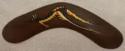 Hand Painted Aboriginal Brown Wooden Boomerang Kangaroo Tribal Design Australia