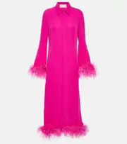 [Valentino] Valentino Feather-trimmed silk cady shirt dress AU 8 pink