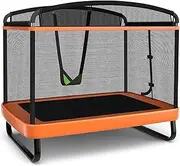 Costway 6FT Kids Exercise Trampoline, Toddler Trampoline w/Swing, Safety Enclosure Net, High Density Jump Mat & ASTM Certification, Outdoor/Indoor Recreational Trampoline for Kids Bouncing Jumping