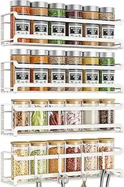 Bunoxea Spice Rack wall mounted 4 Pack, Space-Saving Spice Organizer for Spice Jars and Seasonings,Screw or Adhesive Hanging Spice Rack Organizer for Your Kitchen Cabinet,or Pantry Door,White