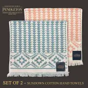 SET OF 2 - New PENDLETON Sundown Aztec Hand Towels Fringed Dusty Pink Aqua Blue