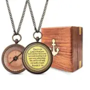 Antique Finish Brass Compass Chain, Old Pocket Style, Necklace With Wooden box