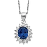 Sterling Silver Cheryl M Rhodium-Plated Brilliant-Cut Lab Created Dark Blue Spinel And White Cz Oval Halo 18 Inch Necklace