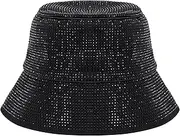 [Elenint] Women's Ultra Wide Brim Cotton Bucket Hat Unisex Trendy Bling Rhinestones Summer Sun Hat for Fishing Beach Vacation