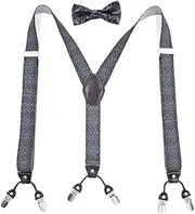 [SLEDEZ] Men's Suspender Bow Tie Set Men's Straps Clip Bow Set Best Man Suspender Belt Costume Accessories (Color : Gray, Size : Free Size)