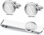 [Kakonia] 2Pack Tie Clips Cufflinks Cuff Link Set for Men Long Styles Mens Tie Clip Skinny Tie Bar Clip Set for Business Wedding Personalization 26 Letters