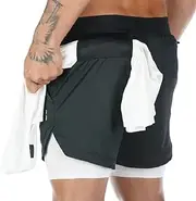 [Generic] Mens 2 in 1 Running Shorts Quick Dry Athletic Shorts with Liner Workout Yoga Pockets Lightweight Sports Shorts