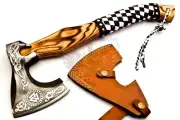 CUSTOM HANDMADE FULL TANG D2 TOOL STEEL TACTICAL HATCHET CAMPING AXE W Leather