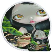 Cute Fantasy Mermaid with a Baby Alligator Round Beach Towel