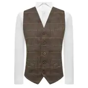 Luxury Walnut Brown Herringbone Check Waistcoat, Tweed