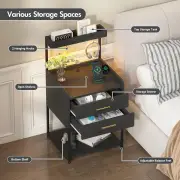 Advwin Bedside Table with Charging Station LED Lights