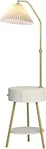 Indoor Floor Lamps Floor Lamp with Table, Mid-Century Modern Nightstand with USB Charging Port and Drum Shade, Side Table with Floor Lamp Standing Lamp(White)