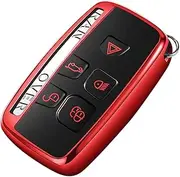 Intermerge Key Fob Cover for Range Rover Evoque Velar Sport Discovery Freelander2 LR4 Land Rover Sport and Jaguar XF XJ XE F-PACE F-Type 5-Buttons,Premium Soft TPU Protective Key Fob Case,Red