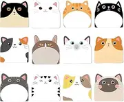SYTHAK Sticky Notes Cartoon,12 Pack Cute Self-Stick Note Pad Set,Markers Flags Memo Pads Notebook Funny Novelty Annotation Tabs for Student Kids Gifts Home Office School (Cat)