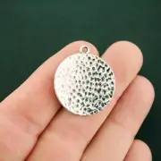 4 Hammered Circle Pendant Charms Antique Silver Tone 2 Sided - SC6762