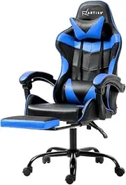 [Artiss] Gaming Chair Ergonomic Office Chairs Height Adjustable Leather Computer Desk Seat with Lumbar Support Footrest and 135° Recline, High Back and 360°-Swivel Seating Blue for Executive Home