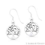 Tree-of-Life / Knowledge Etz Chaim Charm Sterling Silver Dangling Hook Earrings