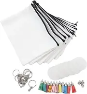 [Vyroniapog] Sublimation Cosmetic Bag Blanks Set Durable DIY Thermal Transfer Round Acrylic Key Rings Tassels Kit