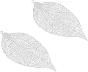 uxcell Leaf Pendants, 2Pcs 3"/78mm Metal Tree Leaf Beads Bulk Leaves Charm Mesh for Jewelry Making Bracelet Necklace Earring Keychain Style 4, White