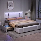 Aria Luxury LED PU Leather 2 Draw Storage Bed with USB | Adjustable Headboard...