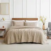 palassio Dark Beige Cotton Quilt King Size Bedding Sets with Pillow Shams, Lightweight Soft Bedspread Coverlet, Quilted Comforter Bed Cover for All Season, 3 Pieces, 106x96 inches