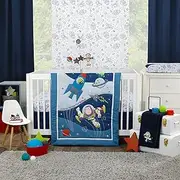 Disney Toy Story Outta This World Blue and Gray Buzz Lightyear 4 Piece Nursery Crib Bedding Set - Comforter, Fitted Crib Sheet, Changing Pad Cover, and Crib Skirt