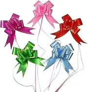 MERRIPARTY 50pcs Large Pull Bows,Gift Wrapping Butterfly Knot,Present Basket Wrapping Bow Tie,String Bow with Ribbon, Wedding and Valentine Days Decoration (Gold Thread Style)