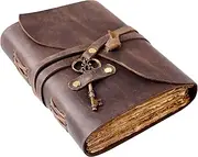 Vintage Leather Journal - Antique Handmade Deckle Edge Vintage Paper Leather Bound Journal - Book of Shadows Journal - Leather Sketchbook - Drawing Journal - Great Gift - 240 Pages (7.5" x 5.5")