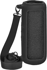 [Boobowl] Silicone Case Compatible with JBL FLIP 7 Bluetooth Speaker, Portable Cover for JBL Wireless Speaker, Travel Carrying Bag with Detachable Shoulder Strap (Box Only)-Black