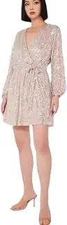 [Generic] Women's Sequin Dress Sparkly V-Neck Split Long Sleeve Wrap Peplum Dress Party Club Night Out Disco Cocktail Dress