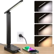 Versatile LED Desk Lamp with Power Strip & USB Ports - 4 Modes, 5 Brightness Lev