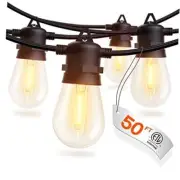 LED Outdoor String Lights with Edison Shatterproof Bulbs, Weatherproof 50FT