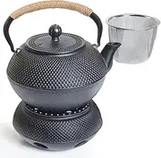 Oztara Cast Iron Teapot Set, Japanese Style Teapot with Infuser/Filter and Warmer, Tea Kettle Coated with Enameled Interior, Large Cast Iron Kettle, 40 oz/1200 ml Tea Pot & Iron cast Teapot Warmer.