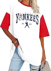[BANGELY] Game Day Shirt Baseball Shirts Women Oversized Baseball Team Graphic Tshirt Baseball Fan Shirt Casual Short Sleeve Tee Tops, White Red, X-Large