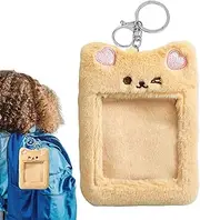 Puchen Cute Bear Plush Photocard Holder - Bus Card Protective Case, Key Rings Wallet, Name Tags, 5.31 * 3.7inch Card Bag Pendant for Boy, Women, Girl, Student, Teenager